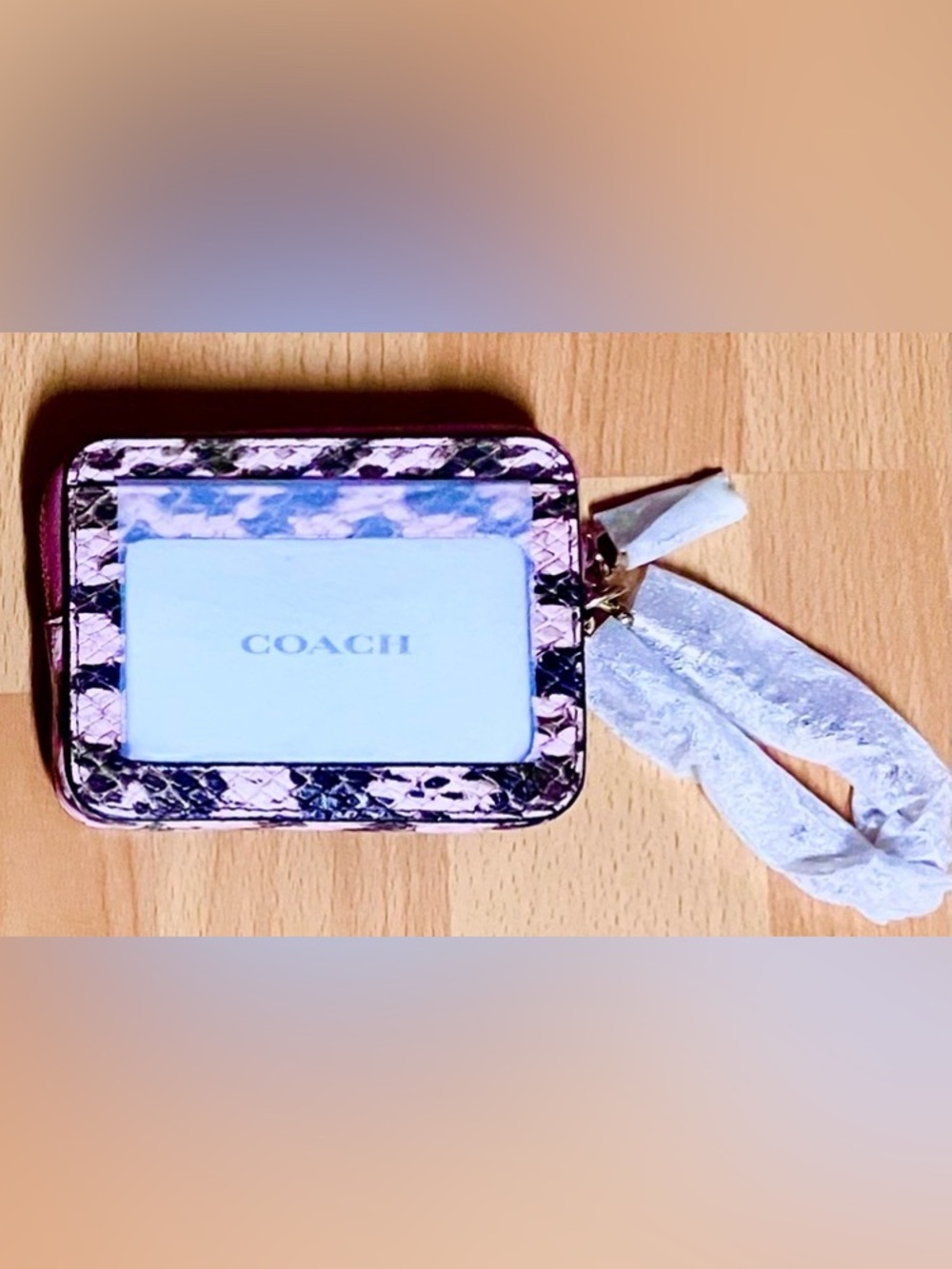 Coach Pink Multi Snake-Print Card Case with Gold Chain Wristband